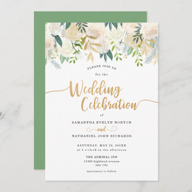 Elegant Greenery Wedding Celebration Invitation (Front/Back)