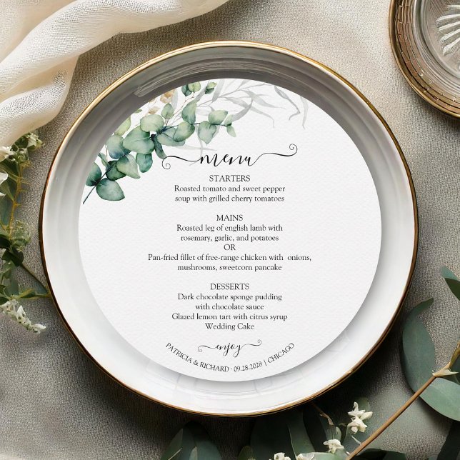 Elegant Greenery Wedding Circle Menu Card (Creator Uploaded)