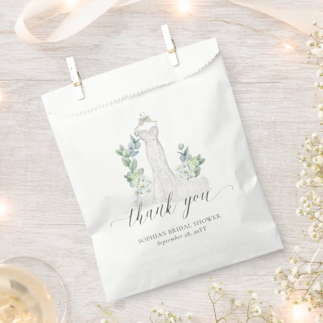 Elegant Greenery Wedding Dress Bridal Shower Favour Bag (Clipped)