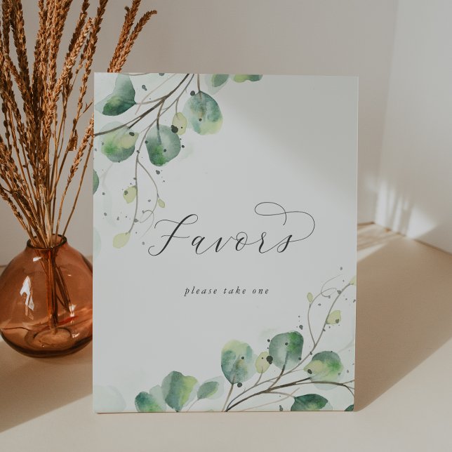 Elegant Greenery Wedding Favours Pedestal Sign (Creator Uploaded)