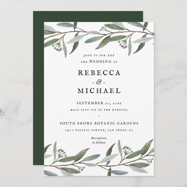 Elegant Greenery Wedding Invitation (Front/Back)