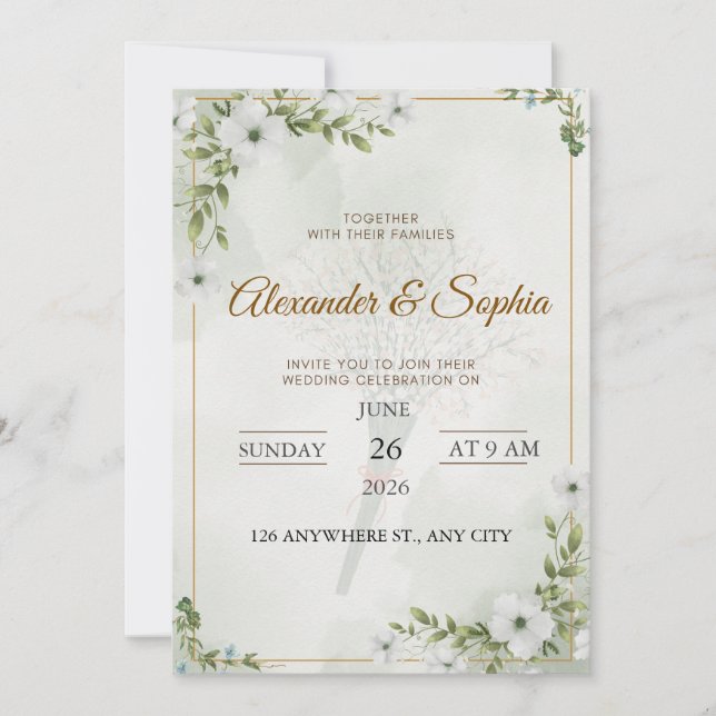 Elegant Greenery Wedding Invitation  (Front)