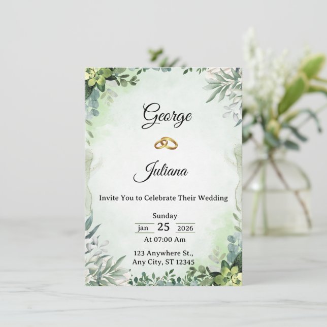 Elegant Greenery Wedding Invitation (Standing Front)