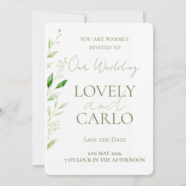 Elegant Greenery Wedding Invitation (Front)
