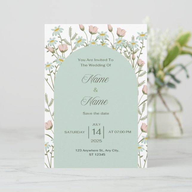 Elegant greenery wedding invitation  (Standing Front)