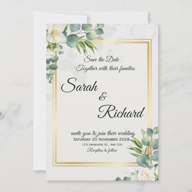 Elegant Greenery Wedding Invitation Minimalist (Front)