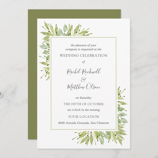 Elegant Greenery Wedding Invitations (Front/Back)