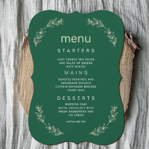 Elegant Greenery Wedding Menu Script Font Invitation