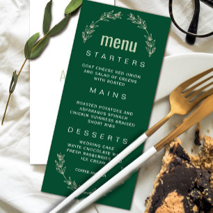Elegant Greenery Wedding Menu Script Font Invitation