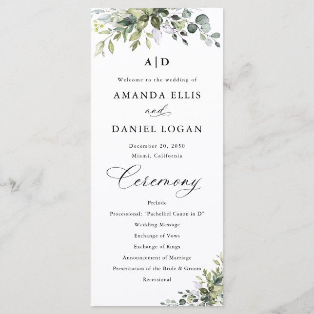 Elegant Greenery Wedding Program (Front)