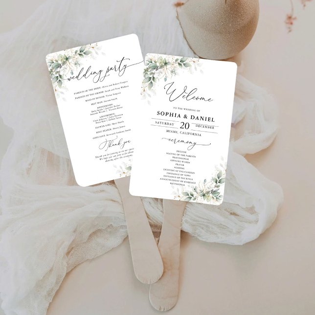 Elegant Greenery Wedding Program Hand Fan  (Creator Uploaded)