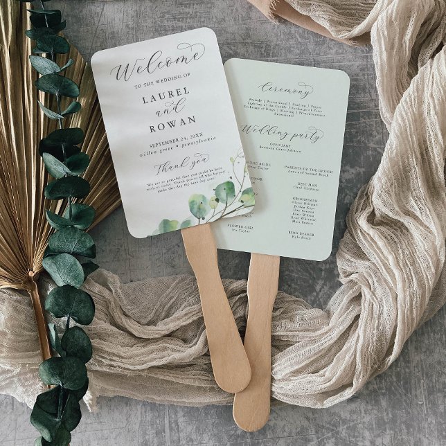 Elegant Greenery Wedding Program Hand Fan (Creator Uploaded)