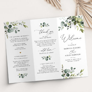 Elegant Greenery Wedding Program Tri-Fold