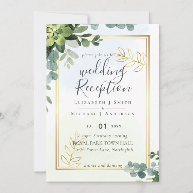 Elegant Greenery Wedding RECEPTION Evening Only In Invitation (Front)