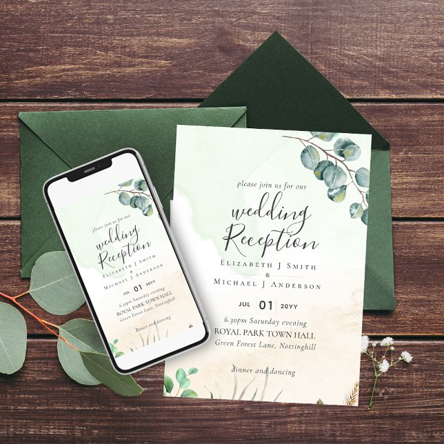 Elegant Greenery Wedding RECEPTION Evening Only Invitation (Creator Uploaded)