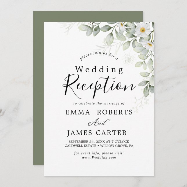 Elegant Greenery Wedding Reception Invitation (Front/Back)
