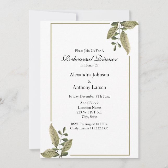 Elegant Greenery Wedding Rehearsal Invitation (Front)