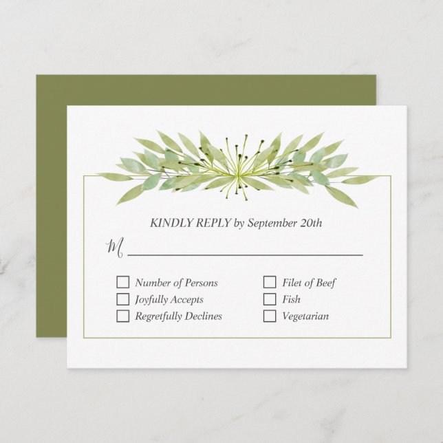 Elegant Greenery Wedding RSVP Card (Front/Back)