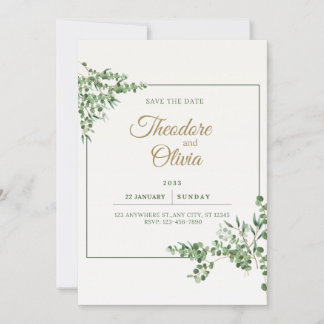 Elegant Greenery Wedding Save the Date Card