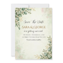 Elegant Greenery Wedding Save the date Invitation