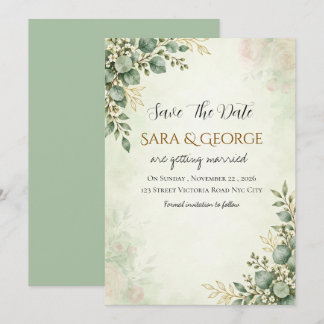 Elegant Greenery Wedding Save the date Invitation