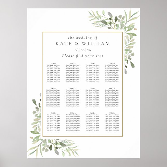 Elegant Greenery Wedding Seating Plan Chart (Front)