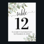 Elegant Greenery Wedding Table Number Card Large<br><div class="desc">These beautiful wedding table number cards feature an elegant boho chic design with hand painted watercolor sprigs of eucalyptus leaves and garden greenery in shades of mint, moss, and sage green. These cards are larger than standard making it easy for your guests to find their tables. Perfect way to make...</div>