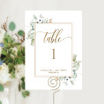 Elegant Greenery Wedding Table Number, White<br><div class="desc">Help your guests find their table with this elegant greenery table number card. Matching seating plan cards available. Frame in white with delicate greenery watercolor details showcasing your table number personalised with name(s) and event. Double sided cards so guests can look from both, front or back. Clear space all around...</div>