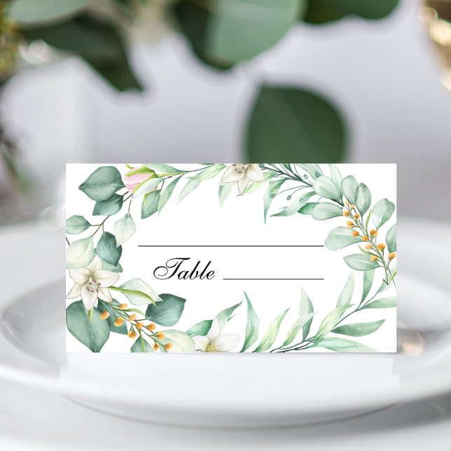 Elegant Greenery Wedding Table Place Card (Creator Uploaded)