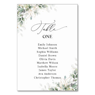 Elegant Greenery Wedding Table Seating Chart Cards