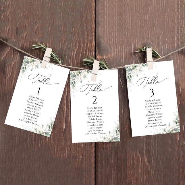 Elegant Greenery Wedding Table Seating Chart Cards (Creator Uploaded)