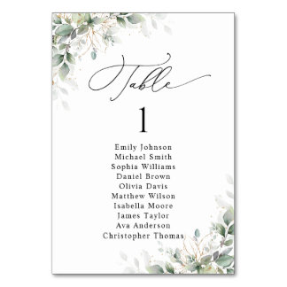Elegant Greenery Wedding Table Seating Chart Cards