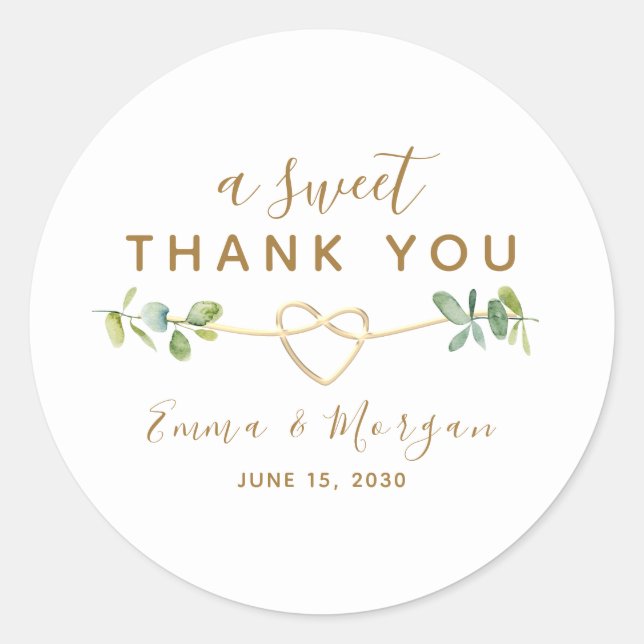 Elegant Greenery Wedding Thank You Sticker (Front)