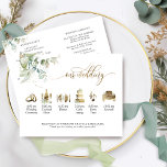 Elegant Greenery Wedding Timeline and Program<br><div class="desc">Gorgeous watercolor wedding timeline with program on the back (or any other message you like) sure to delight your guests, with exquisite corner watercolor greenery detail, as well as in fine artistry watercolor timeline images with greenery elements and golden hues. "Our wedding" in gold foil elegant modern golden hand written...</div>