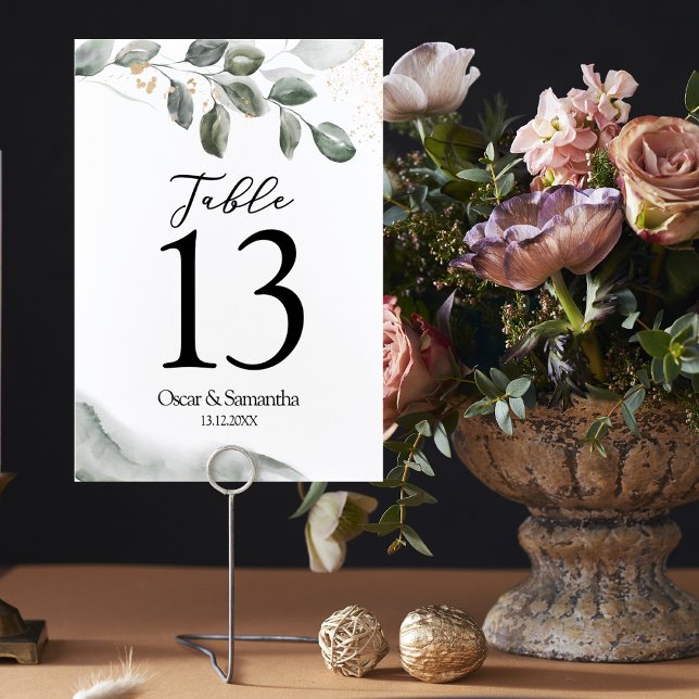 Elegant Greenery Wedding  Watercolor Table Number (Creator Uploaded)
