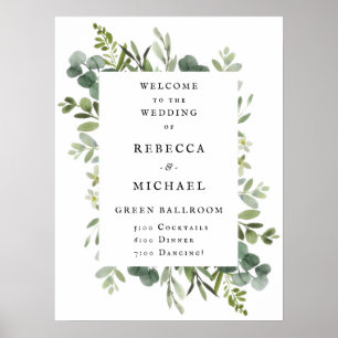 Elegant Greenery Wedding Welcome Poster
