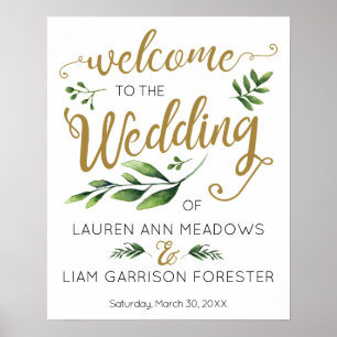 Elegant Greenery Wedding Welcome Poster
