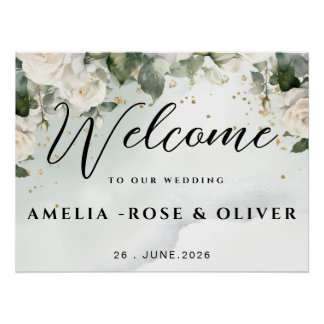 Elegant Greenery Wedding Welcome Sign, Poster