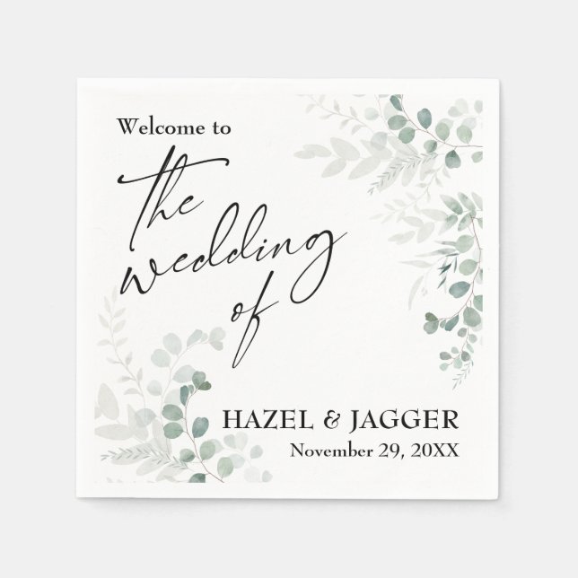 Elegant Greenery Welcome to The Wedding of Napkin (Front)