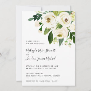 Elegant Greenery White Floral Wedding Invitation