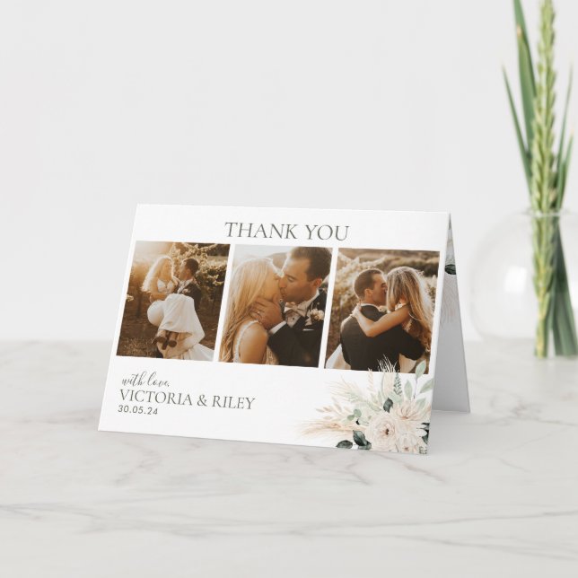 Elegant Greenery White Floral Wedding Thank You Card (Front)