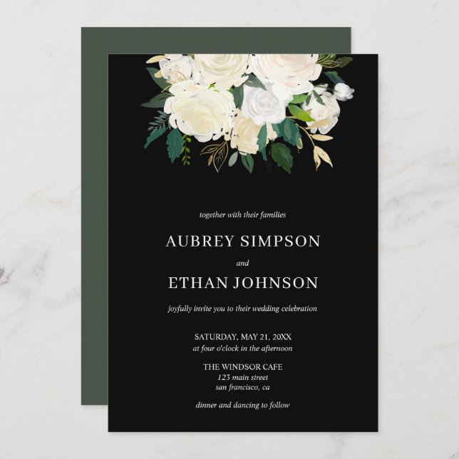 Elegant Greenery White Flowers Botanical Wedding Invitation (Front/Back)