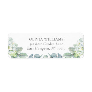 Elegant Greenery White Flowers Return Address Label