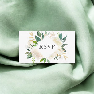 Elegant Greenery White Flowers Wedding RSVP Enclosure Card