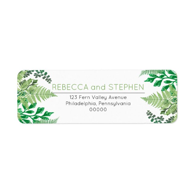 Elegant Greenery | Wild Ferns Wedding Return Address Label (Front)