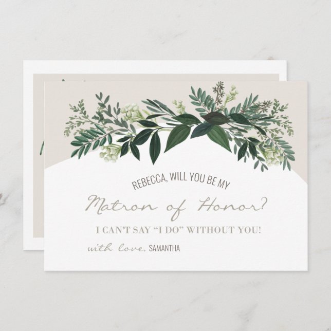 Elegant Greenery  Will You Be My Matron of Honour Card (Front/Back)