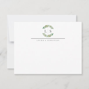 Elegant Greenery Wreath Monogram Couple Stationery Card