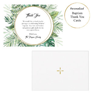 Elegant Greenery Wreath Orthodox Christian Baptism Thank You Card
