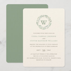 Elegant Greenery Wreath Watercolor Wedding Invitation