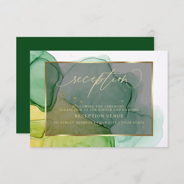 Elegant Greens and Golds Ink Reception  Invitation (Front/Back)